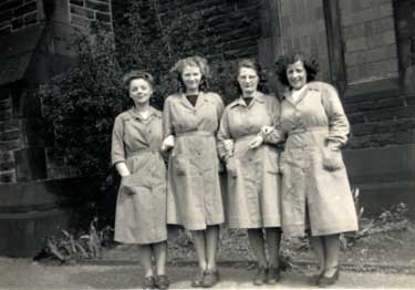 Female workers standing outside Firth Brown Tools, Carlisle Street, Sheffield