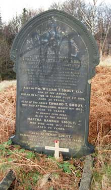 Wardsend Cemetery - memorial to Private William T. Smout, killed in action in France, 1 Jul 1916 (aged 30)