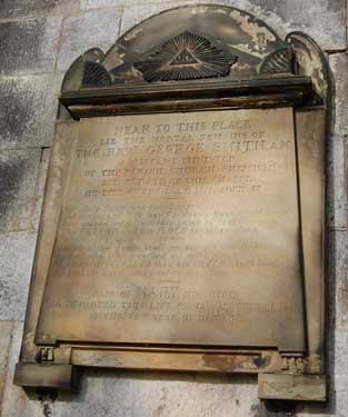 Memorial to Rev George Smith, Assistant Minister of Sheffield Parish Church and Curate of All Saints, Eccesall, died 7 Apr 1817, aged 53, Ecclesall Churchyard
