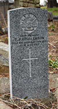 Memorial to Private (6039) T. E. Cholerton, 21st Battalion Australian Infantry, 8 May 1917,  Abbey Lane Cemetery
