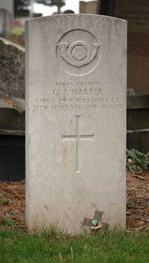 Memorial to Private (44146) George James Harper, King's Own Yorkshire Light Infantry, 28 Feb 1917, aged 22, Abbey Lane Cemetery