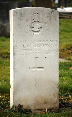 Memorial to Aircraftman (2nd class) (1030922) Leonard Wilfred Mawson, Royal Air Force, 13 May 1946, aged 25, Abbey Lane Cemetery