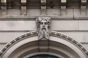 Carved head detail on the former Sheffield Trustee Savings Bank, now occupied by the Old Monk Public House, Nos. 103 - 107Norfolk Street