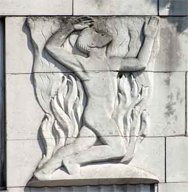 Carved male figure on the 1938 extension of the Gas Offices on Commercial Street, culpted by Philip Lindsey Clark.