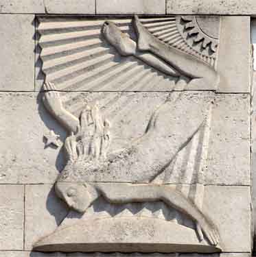 Carved female figure on the 1938 extension of the Gas Offices on Commercial Street, culpted by Philip Lindsey Clark.
