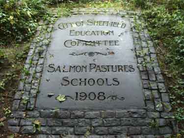 Stone Plaque Commemorating site of Salmon Pastures Schools (opened 1908 demolished 1997), Warren Street, (Five Weirs Walk) 