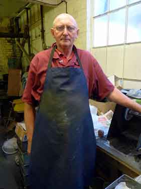 Stan Riley, cutler and one of the last 'Little Mesters' in his shop at Randall Street