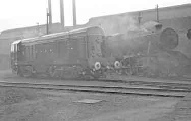 Grimesthorpe Engine Sheds. New English Electric Class 20 (Bo-Bo) locomotive contrasts with the old Stanier 8F in this photograph.