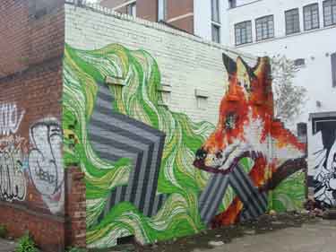 Urban fox mural on Charles Street by Peachzz and Aliss Curtiss 