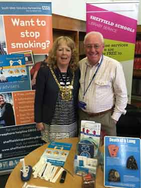 Councillor Anne Murphy, Lord Mayor at a health and wellbeing 'market' at Sheffield Central Library
