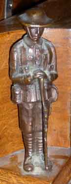Detail of model soldier on the Sheffield roll of honour oak casket, Salle Lawrence, Bapaume