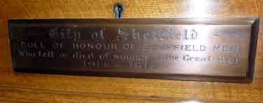 Inscription on the Sheffield roll of honour oak casket, Salle Lawrence, Bapaume