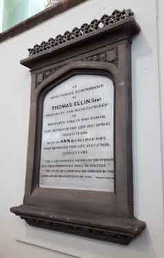 Memorial to Thomas Ellin, senior, merchant and manufacturer of Brincliffe Edge, died 26 Dec 1845, aged 74, All Saints Church, Ecclesall