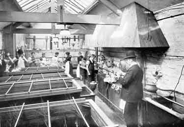 Plating and gilding shop, where the vats are large enough to plate a lamp post, at R. F. Mosley / The Alexander Clark Manufacturing Co., Welbeck Works