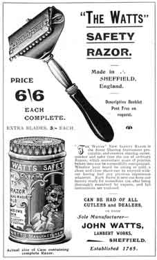 Advertisement for the Watts Safety Razor