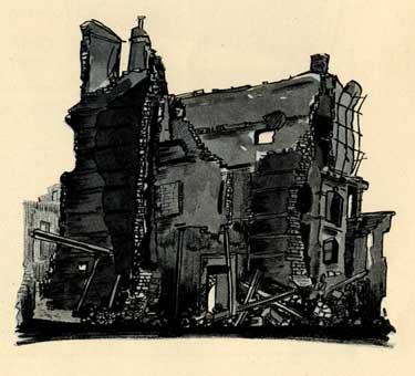 T. B. and W. Cockayne, department store, Nos. 1 - 13 Angel Street - artists impression all that was left after the Blitz