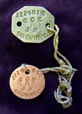 Identity tag belonging to John Brownhill (1914-1996), Royal Air Force