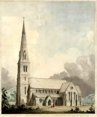 South view of a church with spire, aisles and transept (Design no 1) 