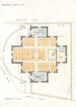 Broomhill Chapel (Methodist New Connexion), Glossop Road (junction with Ashdell Road), ground plan (first design), c. 1862