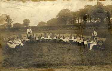 Whiteley Wood Open Air School (also known as Whiteley Wood Open Air Recovery School): class photograph on deck chairs