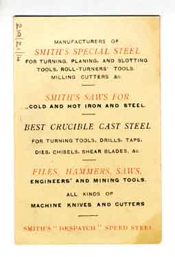 Seebohm and Dieckstahl, Dannemora Steelworks, Sheffield - business card, c. 1890