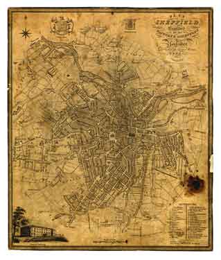 Plan of Sheffield by Alfred Smith engraved for the history and directory of Sheffield published by Edward Baines