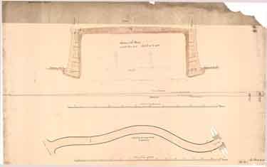 New cemetery, Sheffield; bridge over the Porter, with a plan of the carriage road to entrance and section of road