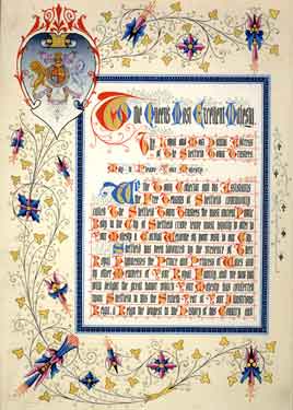 Replica of the illuminated address presented to Queen Victoria by the Town Trustees on the occasion of her visit to Sheffield to open the Town Hall