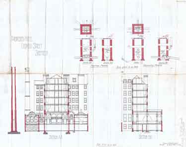 Proposed hotel (Grand Hotel or Hotel Leopold), Leopold Street, Sheffield - sections