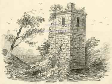 Queen Mary's Tower, Sheffield Manor sketched by John Holland Brammall (when a boy)