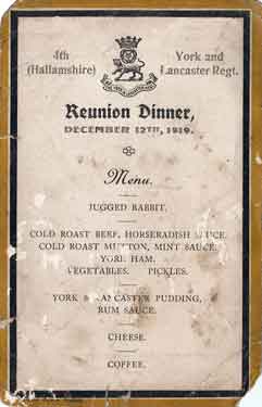 4th (Hallamshire) York and Lancaster Regiment Reunion Dinner menu and programme