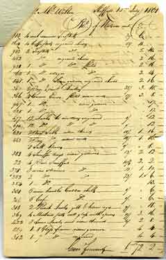 Page 1 of invoice or accounts annexed to the affidavit - Michael Walton, late of Liverpool, Lancashire, now of Baltimore, America indebted to Thomas Watson & Thomas Bradbury of Watson & Co, Mulberry Street, Sheffield (Silverplaters)