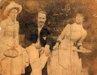 John Fawcett Wightman (1857 - 1892) [brother of Arthur Wightman] with two ladies holding tennis rackets
