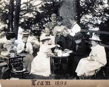 Tea party at Leam, Derbyshire (probably in grounds of Leam Hall) 