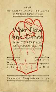 Cover of International Brigade Whist Drive and Dance programme