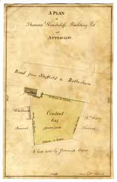 A plan of Thomas Hinchcliff's building lot at Attercliffe (on the south side of Attercliffe Road)