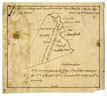 A plan of an exchange near Darnall betwixt the Duke of Norfolk and the Executors of John Ardron