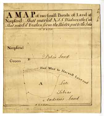 A map of two small parcels of land at Neepsend; that mark'd A, F.S. Wadsworth's Orch[ar]d; that mark'd B, taken from the waste and put to the Dukes, [c.1754-1793]