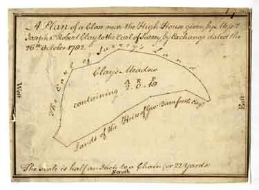 Plan of a close near the High House given by Messrs. Joseph and Robert Clay to the Earl of Surrey by Exchange dated 26th Oct 1782
