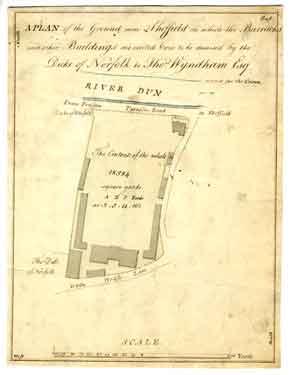 Plan of the ground near Sheffield on which the Barracks and other Buildings are erected and are to be demised by the Duke of Norfolk to Thos. Wyndham, esquire in trust for the Crown, [1795]