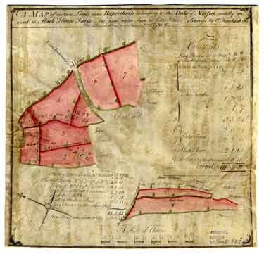 Map of certain lands near Upperthorp [Upperthorpe] belonging to the Duke of Norfolk, usually annexed to Slack House Farm, but now under lease to John Senior