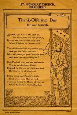 Cover of programme for thank-offering day for St. Nicholas' Parish Church, Bradfield