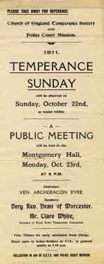Cover of Church of England Temperance Society and Police Court Mission leaflet advertising Temperance Sunday and a public meeting