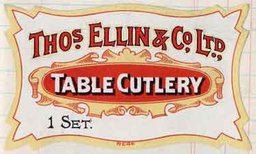 Box label for table cutlery for Thomas Ellin and Co., cutlery manufacturer, Sylvester Works, Sylvester Street