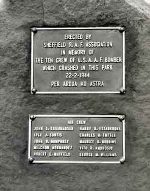 Plaques in memory of Flying Fortress crew (Mi Amigo) which crashed in Endcliffe Park on 22 Feb 1944