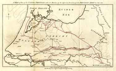 Map of part of the United Provinces with the marches of the different divisions of the Prussian army in September 1787