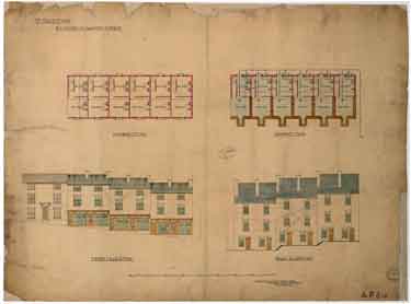 Plan and elevations of shops in Hereford Street for Thomas Rowbotham