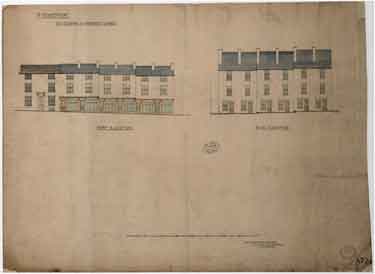 Front and back of elevations of shops in Hereford Street for Thomas Rowbotham