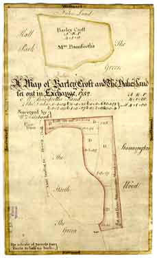 A map of Barley Croft and The Duke's land set out in Exchange