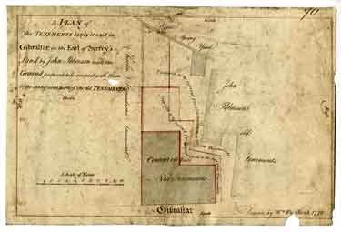 Plan of the tenements lately erected in Gibraltar [Gibraltar Street] on the Earl of Surrey's land by John Ibberson, with the ground proposed to be occupied with them and the contiguous parts of the old tenements there